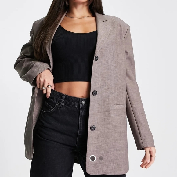 ASOS DESIGN Tall Oversized Blazer in Brown, 16 Tall - Picture 3 of 4